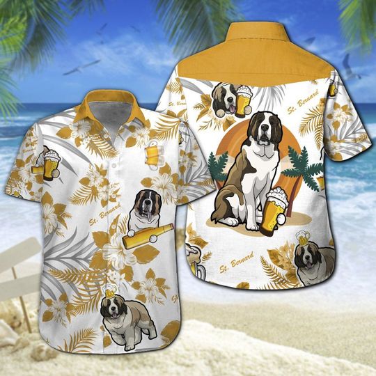St. Bernard Beer Hawaiian Shirt Summer Button Up St. Bernard Beer Hawaiian Shirt Summer Button Up
