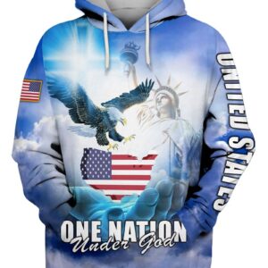 Statue Of Liberty One Nation Under God Eagle American Flag 3D Shirt