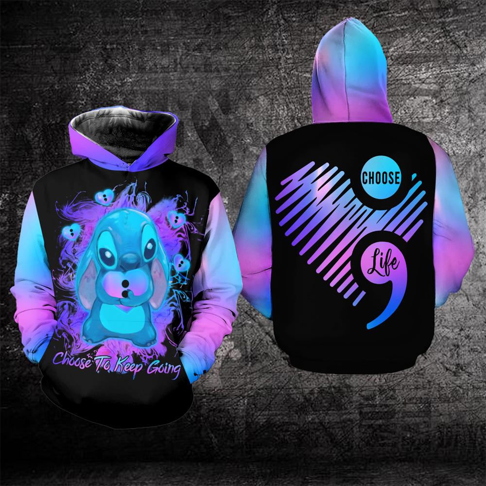 Stitch Heart Suicide Prevention Awareness Choose To Keep Going 3D Hoodie Stitch Heart Suicide Prevention Awareness Choose To Keep Going 3D Hoodie
