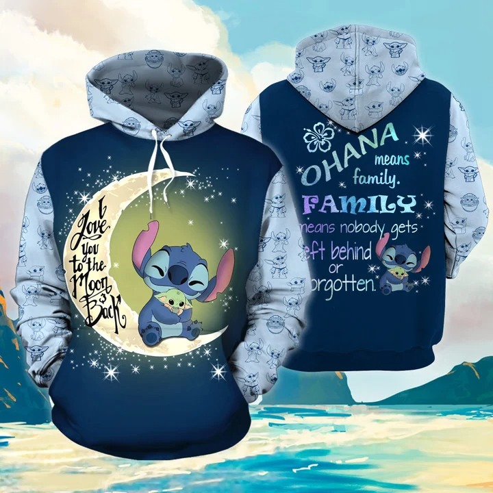 Stitch Hug Baby Yoda I Love You To The Moon Back 3D Shirt Stitch Hug Baby Yoda I Love You To The Moon Back 3D Shirt