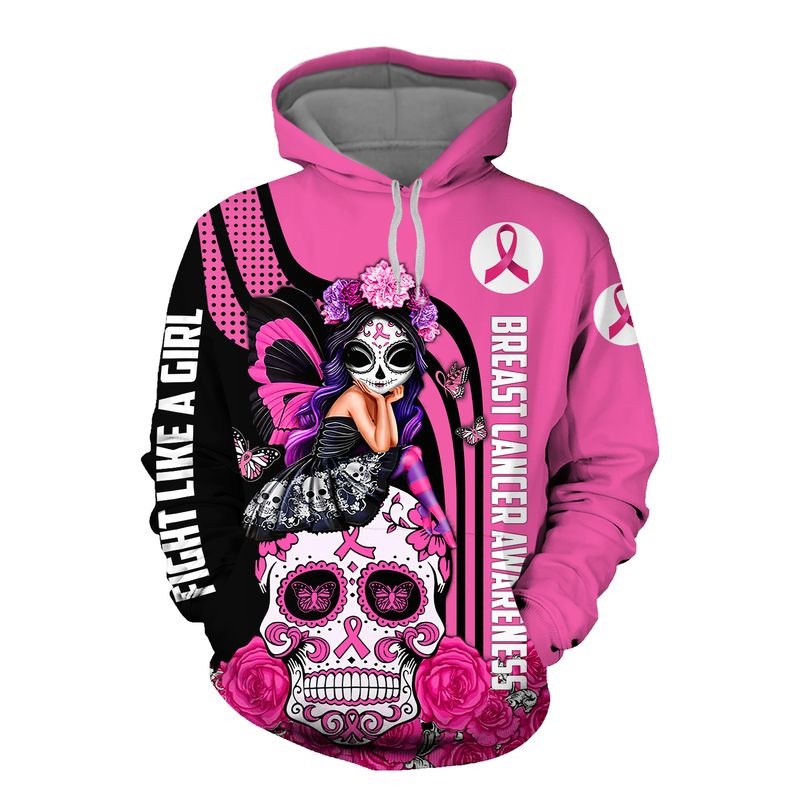 Sugar Skull Fairy Breast Cancer Awareness All Over Printed Hoodie Sugar Skull Fairy Breast Cancer Awareness All Over Printed Hoodie