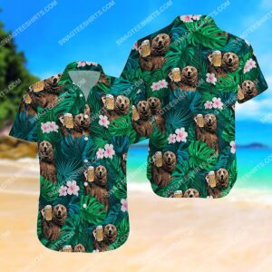 Summer Time Tropical Bear And Beer All Over Print Hawaiian Shirt
