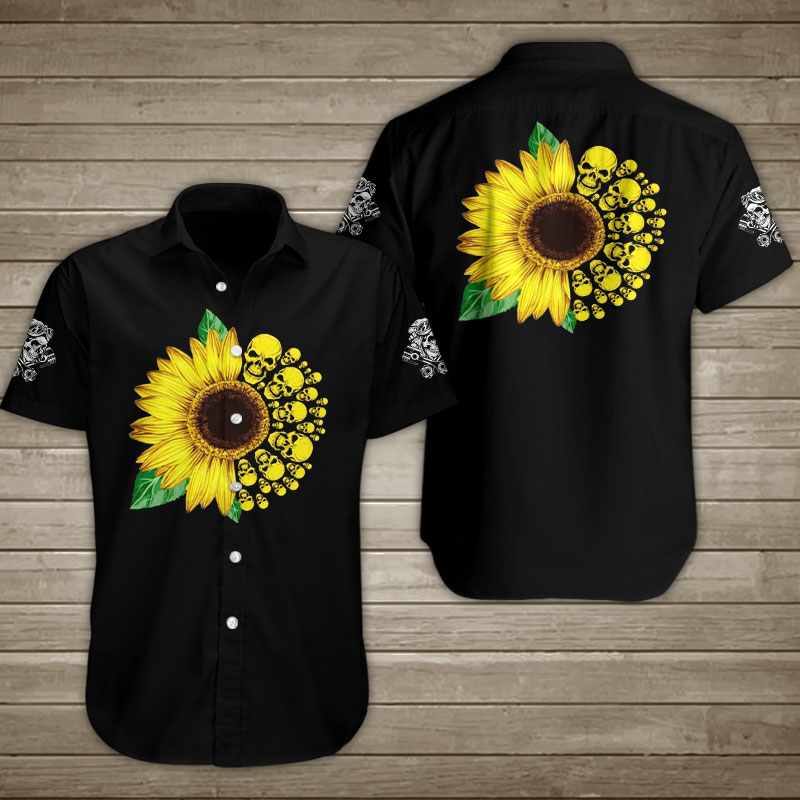 Sunflower Skull Hawaiian Shirt Summer Button Up Sunflower Skull Hawaiian Shirt Summer Button Up
