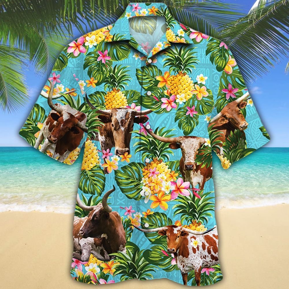 Texas Longhorn Cattle Pineapple Hawaiian Shirt Texas Longhorn Cattle Pineapple Hawaiian Shirt