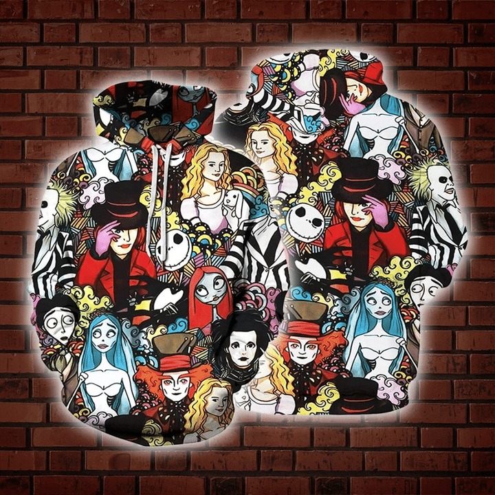 Tim Burton Characters 3D All Over Print Hoodie Tim Burton Characters 3D All Over Print Hoodie