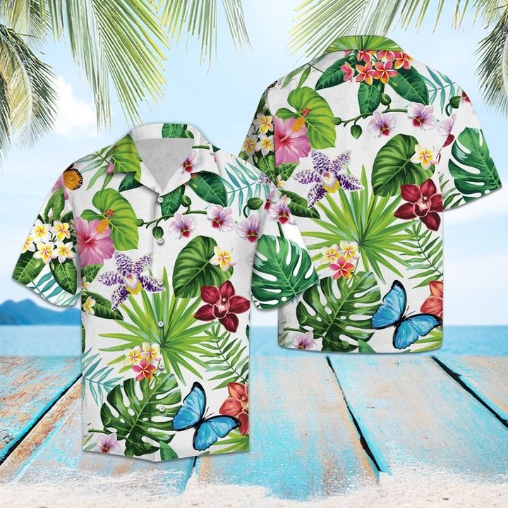 Tropical Butterfly Hawaiian Shirt Summer Button Up Tropical Butterfly Hawaiian Shirt Summer Button Up