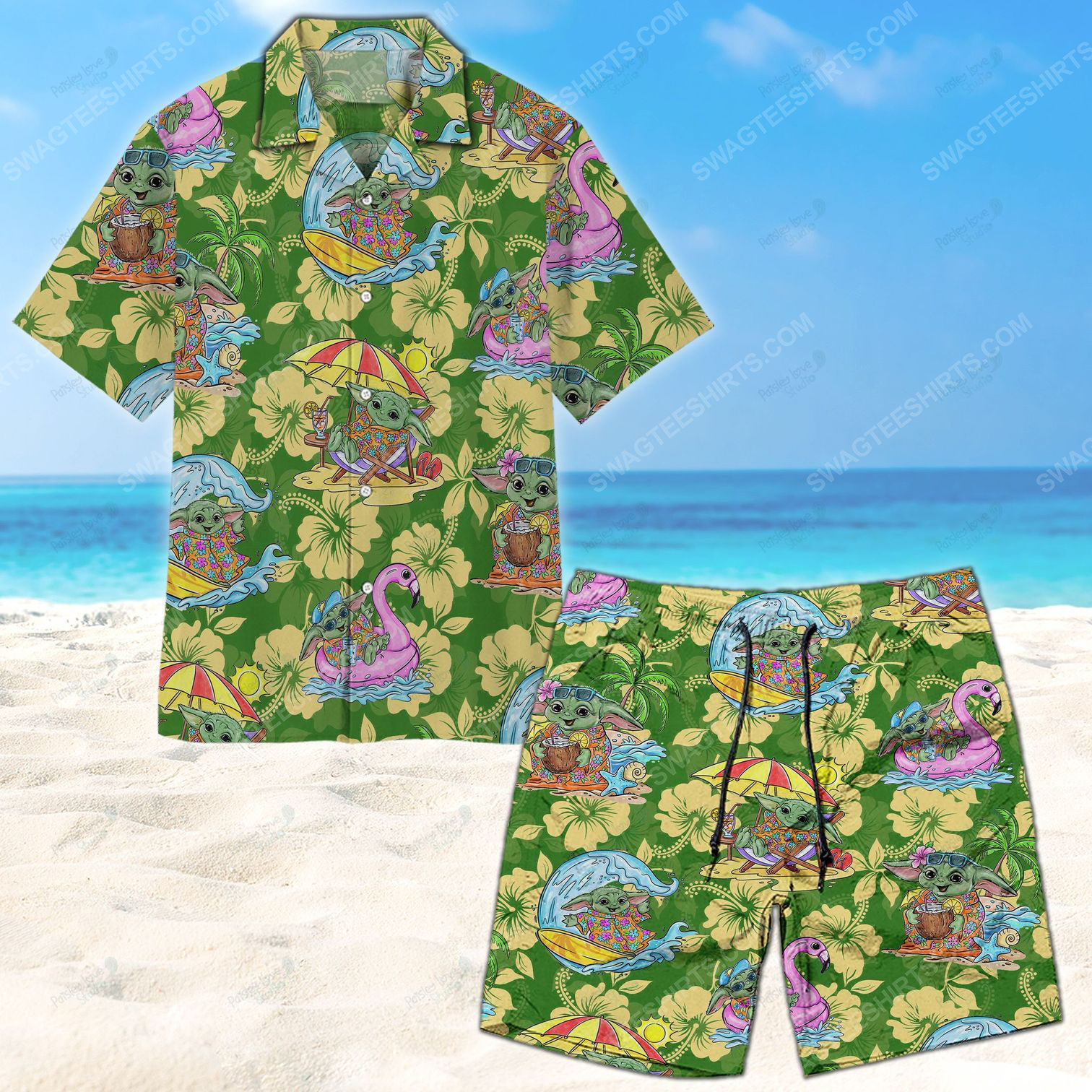 Tropical Floral Baby Yoda Summer Vacation Hawaiian Shirt- Maria Tropical Floral Baby Yoda Summer Vacation Hawaiian Shirt- Maria