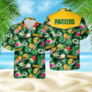 Tropical Floral Green Bay Packers Football All Over Print Hawaiian Shirt