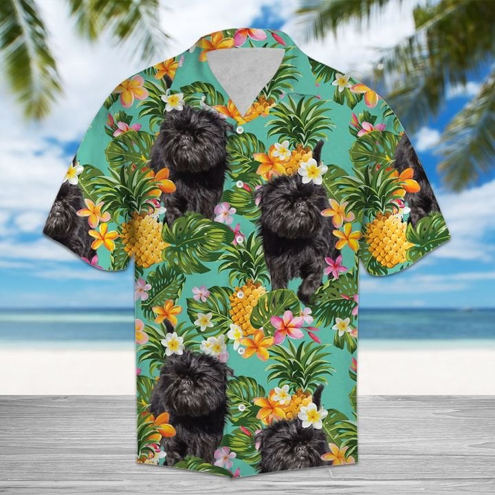 Tropical Pineapple Affenpinscher Hawaiian Shirt Summer Button Up Tropical Pineapple Affenpinscher Hawaiian Shirt Summer Button Up