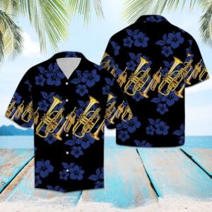 Trumpet For Hawaiian Shirt Summer Button Up