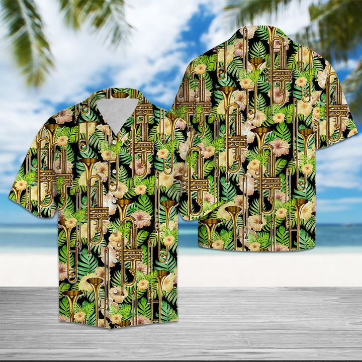 Trumpet Yellow Hibiscus Flower Hawaiian Shirt Summer Button Up Trumpet Yellow Hibiscus Flower Hawaiian Shirt Summer Button Up