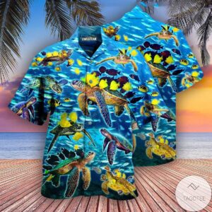 Turtle Go With The Flow Turtles And Fish Hawaiian Shirt