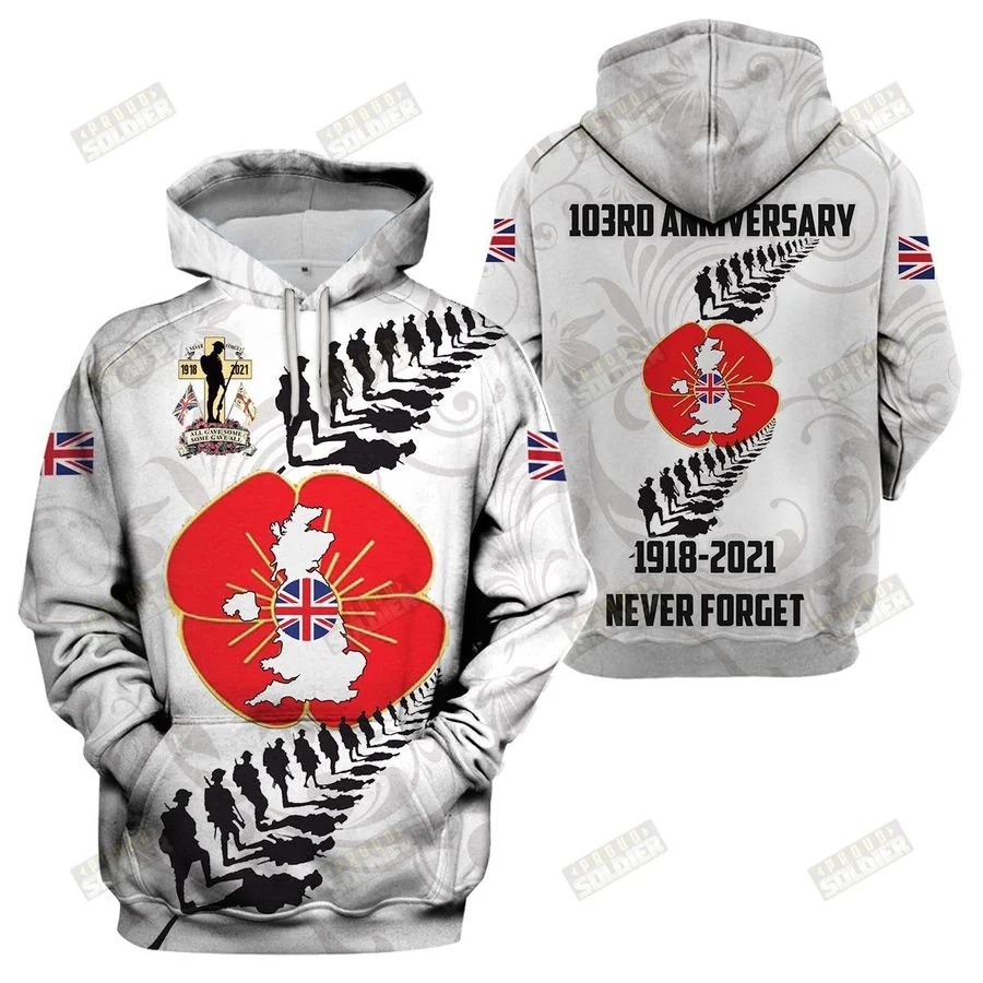 Uk Veterans 1918-2021 Never Forget 103Rd Anniversary 3D All-Over Printed Hoodie Uk Veterans 1918-2021 Never Forget 103Rd Anniversary 3D All-Over Printed Hoodie