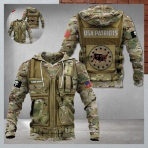 Usa Patriot 1776 Skull American Flag Custom Name 3D Hoodie