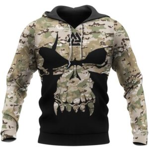 Valknut Skull With Camo 3D Hoodie And Shirt