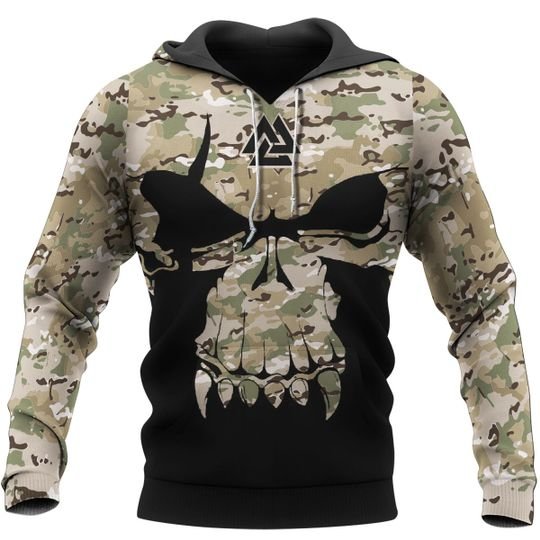 Valknut Skull With Camo 3D Hoodie And Shirt Valknut Skull With Camo 3D Hoodie And Shirt