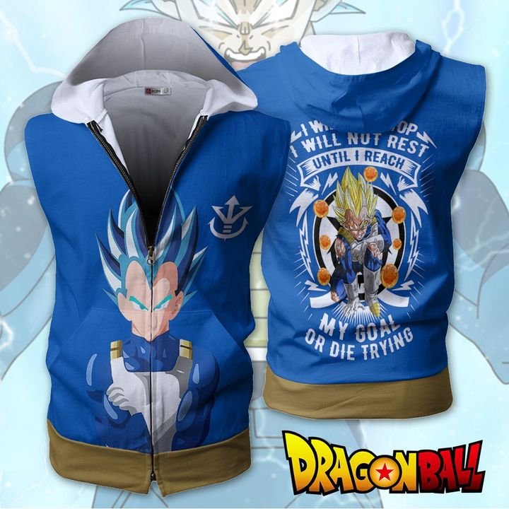 Vegeta I Will Not Stop I Will Not Rest Until I Reach My Goal Zip Up Sleeveless Hoodie Vegeta I Will Not Stop I Will Not Rest Until I Reach My Goal Zip Up Sleeveless Hoodie