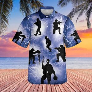 Veteran Blue Lightning Pattern Hawaii Shirt