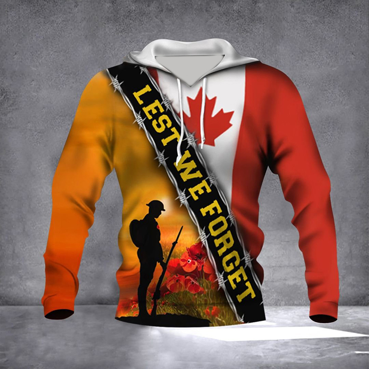 Veteran Lest We Forget Canada Flag 3D Hoodie Veteran Lest We Forget Canada Flag 3D Hoodie