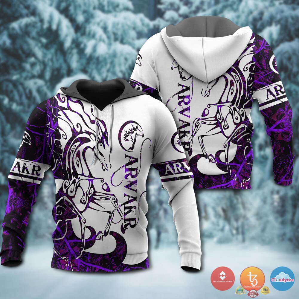 Viking Arvakr Purple White 3D Hoodie Viking Arvakr Purple White 3D Hoodie