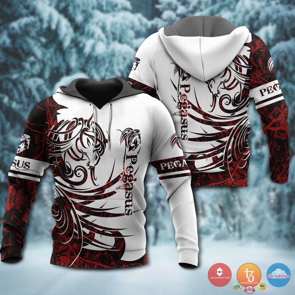 Viking Pegasus Red White 3D Hoodie Viking Pegasus Red White 3D Hoodie