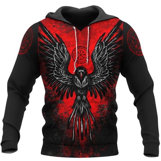 Viking Raven Vegvisir All Over Print 3D Hoodie Viking Raven Vegvisir All Over Print 3D Hoodie