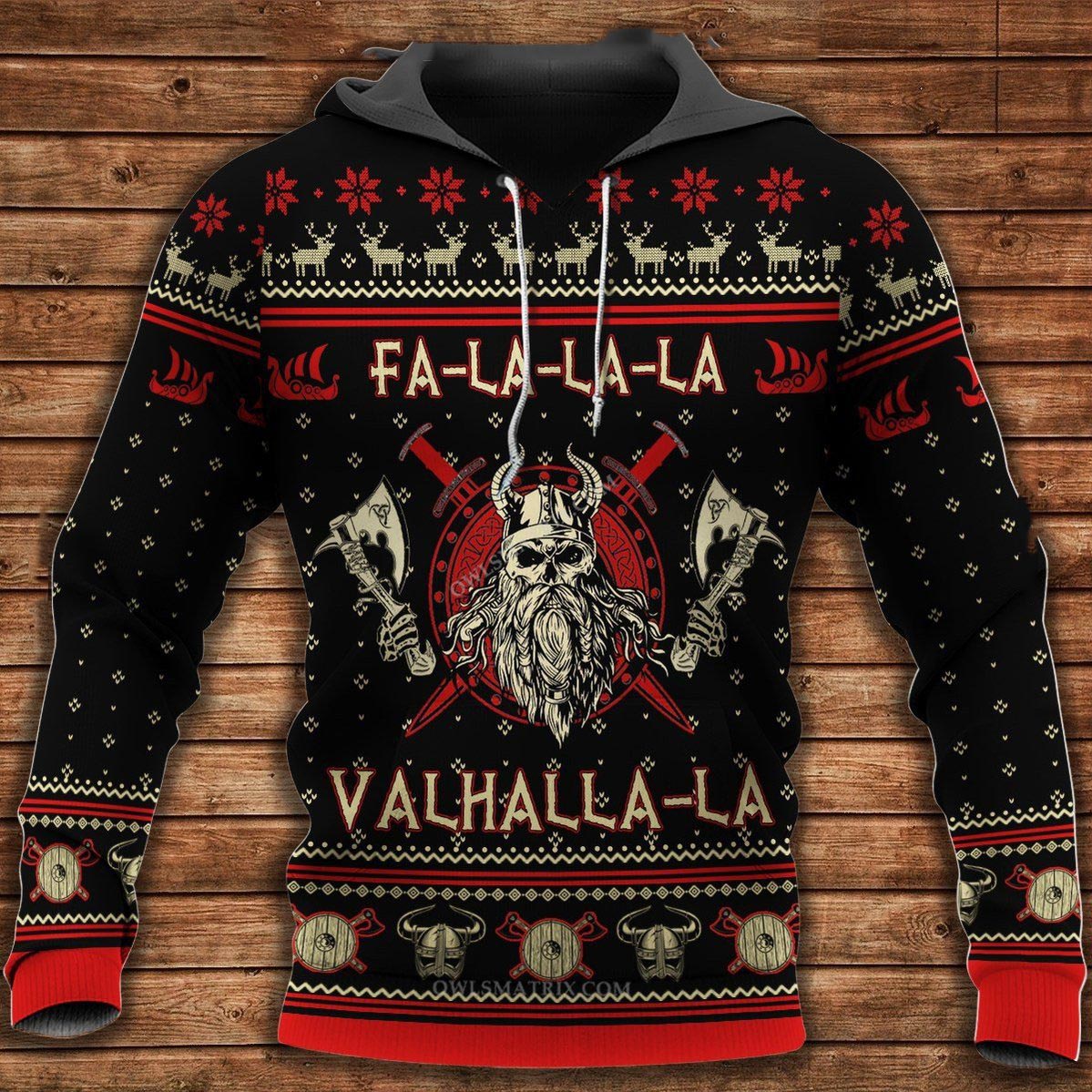 Viking Valhalla Black And Red 3D Hoodie Viking Valhalla Black And Red 3D Hoodie