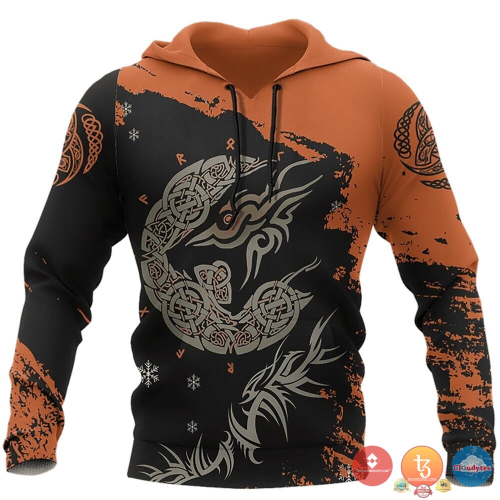 Viking Wolf Orange Black 3D Hoodie Viking Wolf Orange Black 3D Hoodie