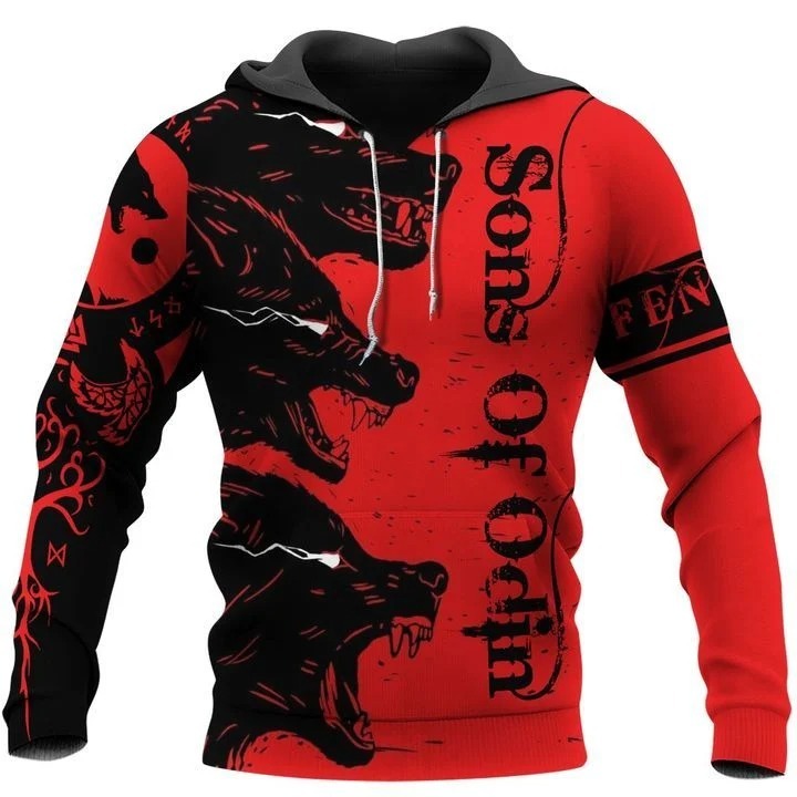 Viking Wolf Red Son Of Odin All Over Printed Hoodie Viking Wolf Red Son Of Odin All Over Printed Hoodie