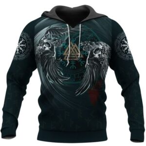 Viking Ying Yang Raven Valknut 3D Hoodie And Shirt