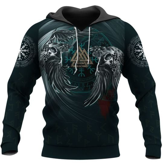 Viking Ying Yang Raven Valknut 3D Hoodie And Shirt Viking Ying Yang Raven Valknut 3D Hoodie And Shirt