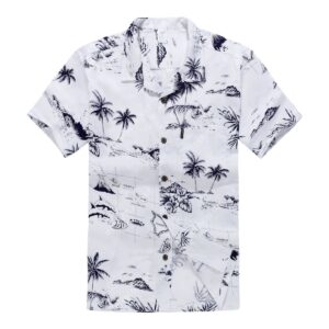 White Map Palm Wave All Over Printed Hawaiian Shirt