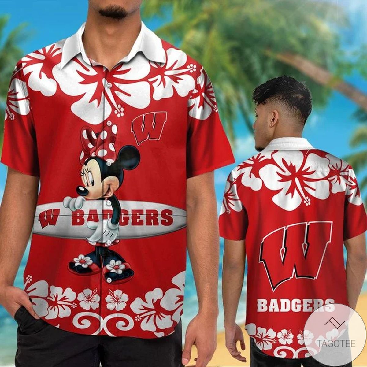 Wisconsin Badgers & Minnie Mouse Hawaiian Shirt Wisconsin Badgers & Minnie Mouse Hawaiian Shirt