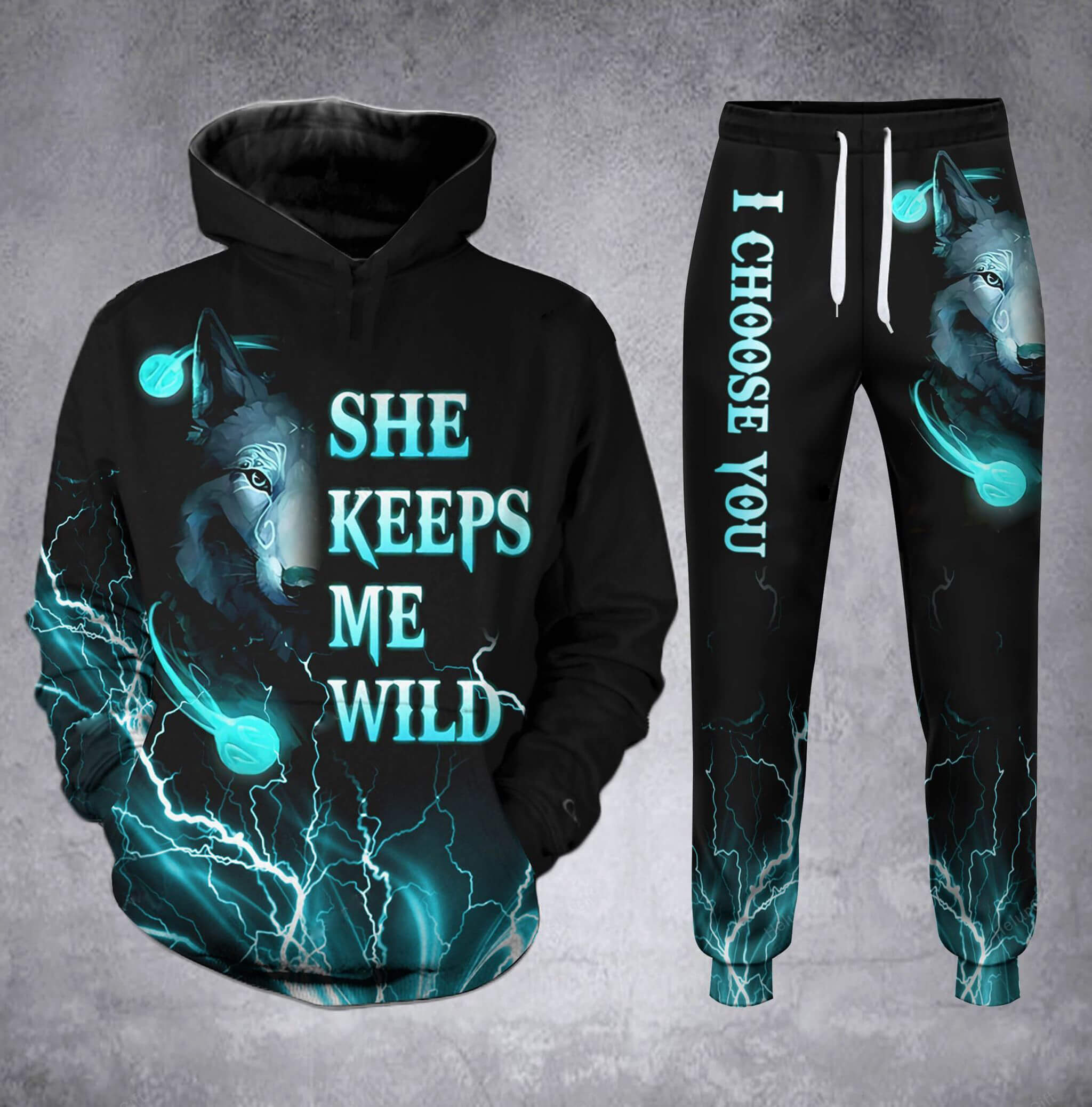 Wolf She Keeps Me Wild He Keeps Me Safe I Choose You 3D Hoodie Wolf She Keeps Me Wild He Keeps Me Safe I Choose You 3D Hoodie