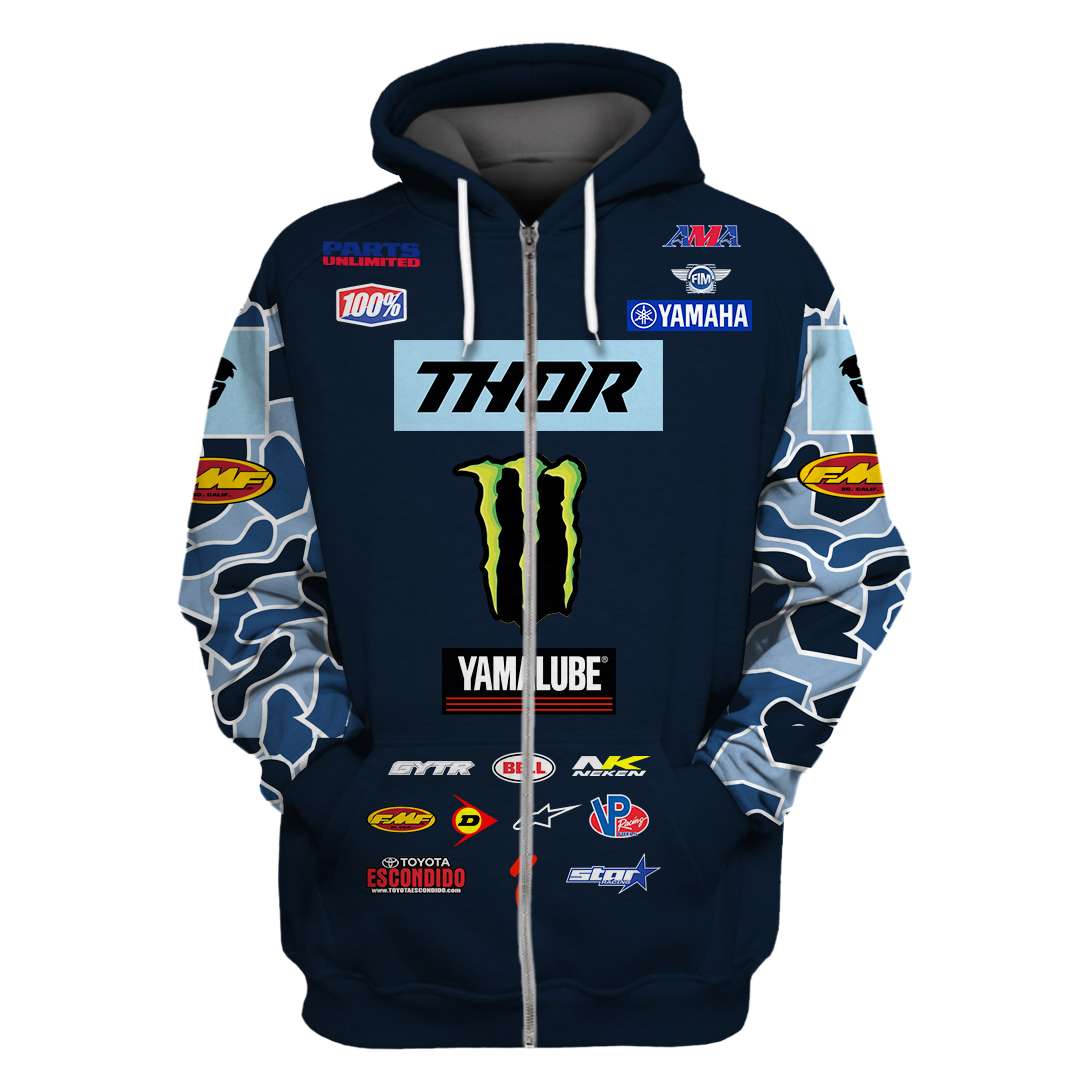 Yamaha Thor Monster Yamalube 3D Zip Hoodie Yamaha Thor Monster Yamalube 3D Zip Hoodie